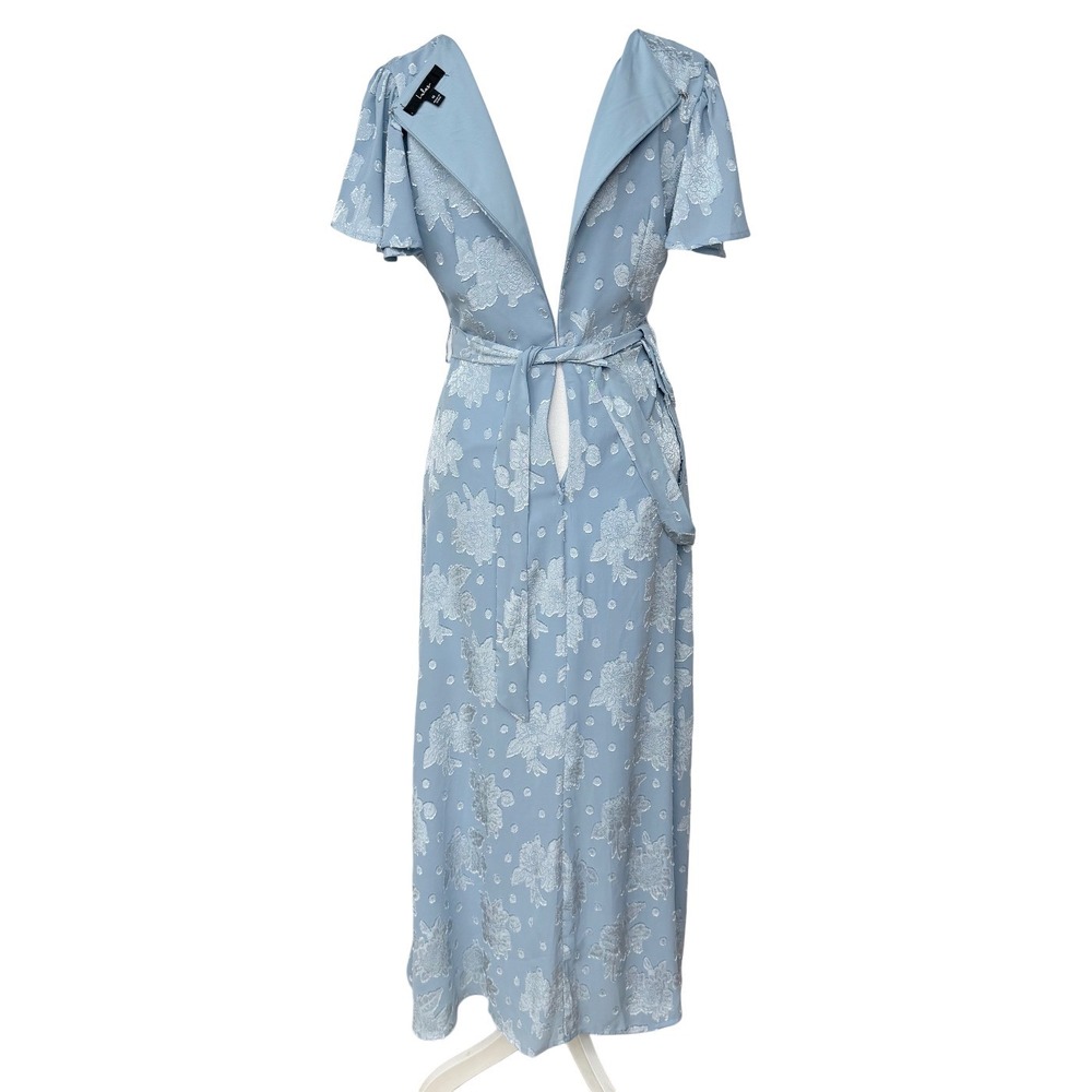 Lulus Icy Blue Floral Wrap Maxi Dress Medium Flutter Romantic Whimsical Boho - Picture 5 of 12
